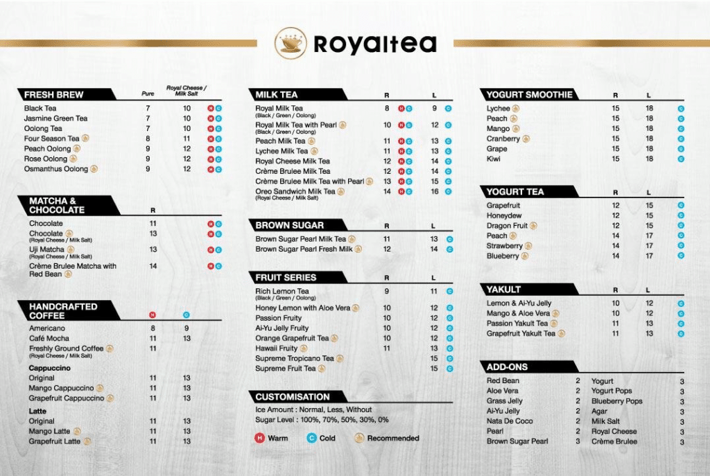 Royaltea Menu